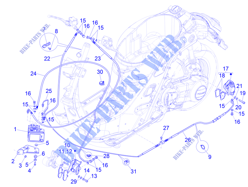 Bremschlauchen   Bremszangen (ABS) für VESPA GTS 125 Super 4T Euro 5 ABS 2021